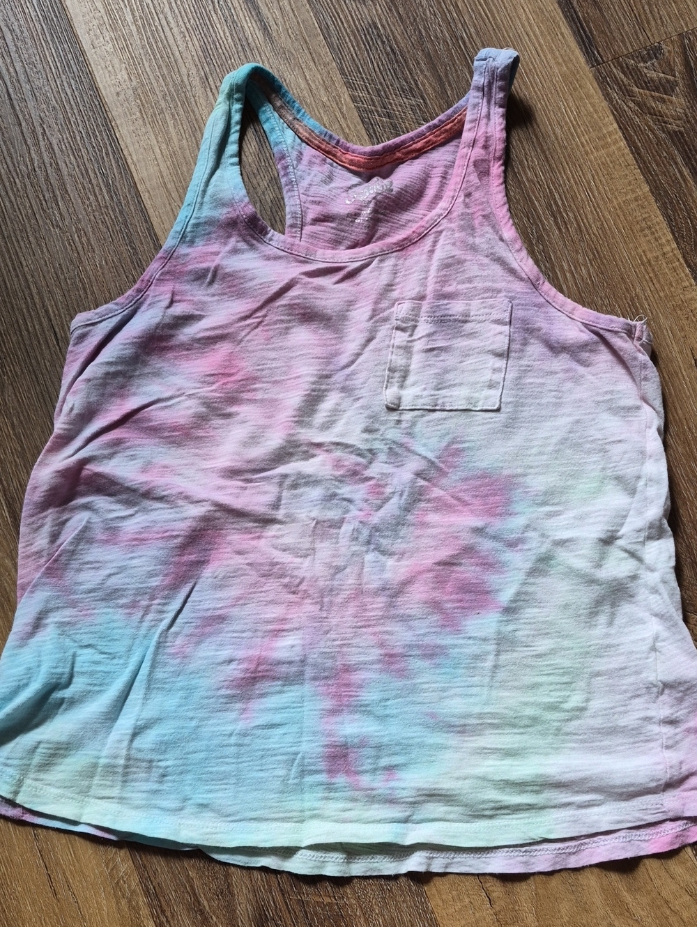 Justice Girls Pastel Pink Blue Tie Dye Racerback Pocket Tank Top Size 12